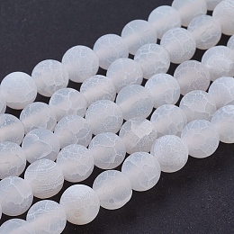 Honeyhandy Natural Crackle Agate Beads Strands, Dyed, Round, Grade A, White, 8mm, Hole: 1mm, about 50pcs/strand, 14 inch