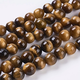 Honeyhandy Natural Tiger Eye Beads Strands, Round, Goldenrod, 4mm, Hole: 1mm, about 46pcs/strand, 7.4 inch