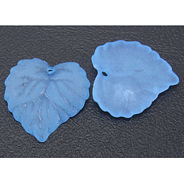 Honeyhandy Transparent Acrylic Pendants, Frosted, Leaf, Sky Blue, Dyed, about 16mm long, 15mm wide, 2mm thick, hole: 1.2mm