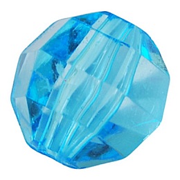 Honeyhandy Transparent Acrylic Beads, Faceted, Round, Sky Blue, 10mm in diameter, 10mm thick, hole: 2mm