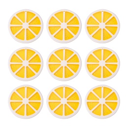 Honeyhandy Hawaii Lemon Slice Resin Glitter Powder Pendants, Flat Round, Yellow, Size: about 34~35mm in diameter, 3~4mm thick, hole: 2mm