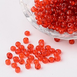 Honeyhandy 6/0 Glass Seed Beads, Transparent, Round, Red, 4mm, hole: 1.5mm, about 496pcs/50g