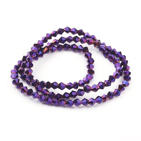 NBEADS 10 Strands Faceted Bicone Purple Electroplate Glass Beads Strands With 4x4mm,Hole: 1mm,About 118pcs/strand