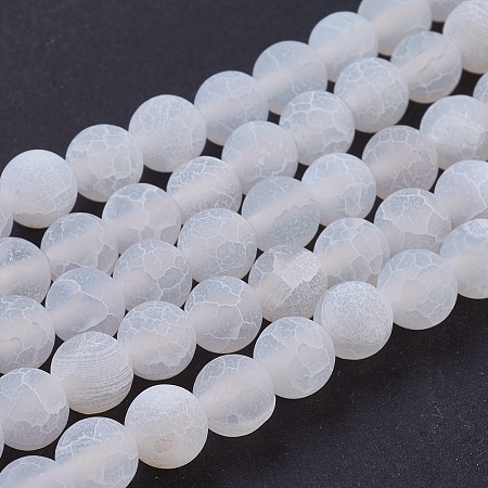 Natural Crackle Agate Beads Strands, Dyed, Round, Grade A, White, 8mm, Hole: 1mm; about 50pcs/strand, 14