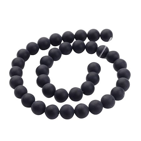 NBEADS 10 Strands 39PCS/Strand 10mm Black Round Smooth Frosted Agate Natural Gemstone Loose Beads Strands for Necklace Jewelry Making, 16 Inch