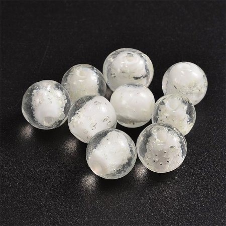 NBEADS 200 Pcs Handmade Luminous Lampwork Beads, Round, White, 10mm, Hole: 2mm