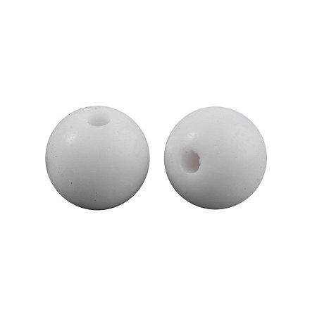 NBEADS 1700pcs/500g Round White Opaque Acrylic Loose Beads, About 6mm in Diameter, Hole:1.5mm