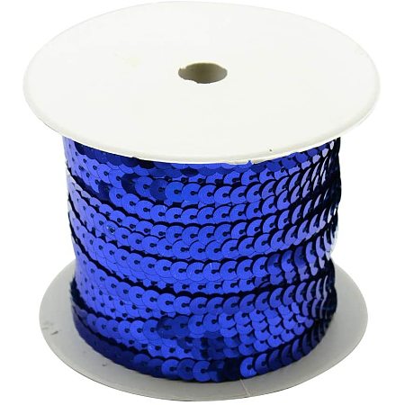 Pandahall Elite 100 Yards 6mm Flat Sequin Strip Blue Spangle Sequins Paillette Trim Spool String Sequin Beads for Jewelry Making and Costume Accessories
