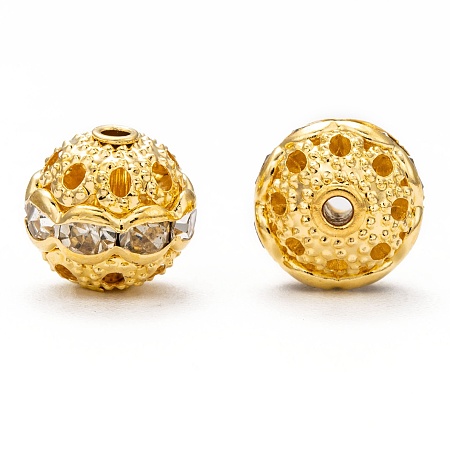 Honeyhandy Brass Rhinestone Beads, Grade A, Round, Golden Metal Color, Tan, Size: about 10mm in diameter, hole: 1.2mm