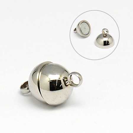 Honeyhandy Round 304 Stainless Steel Magnetic Clasps, Stainless Steel Color, 10.5~12x5.5~6mm, Hole: 1.3mm
