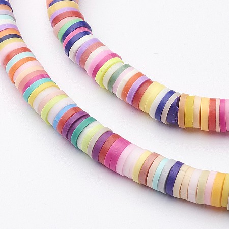 NBEADS 380 Pieces Handmade Polymer Clay Beads Strand, 5mm Flat Round Spacer Beads for DIY Jewelry Making, Mixed Color, Hole: 2mm