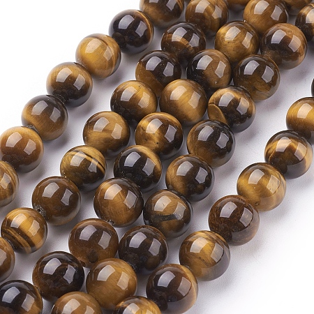 Honeyhandy Natural Tiger Eye Beads Strands, Round, Goldenrod, 10mm, Hole: 1mm, about 19pcs/strand, 7.4 inch