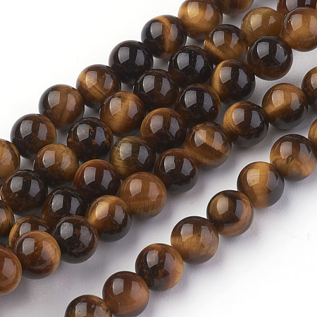 Honeyhandy Natural Tiger Eye Beads Strands, Round, Goldenrod, 6mm, Hole: 1mm, about 30pcs/strand, 7.4 inch