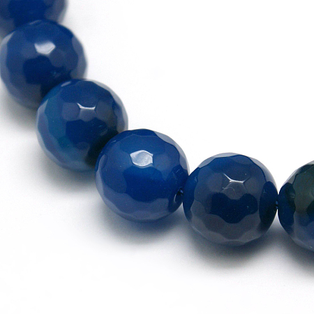 Honeyhandy Natural Agate Beads Strands, Dyed, Faceted, Round, Royal Blue, 10mm, Hole: 1mm, about 38pcs/strand, 15 inch