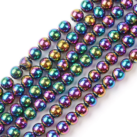 Honeyhandy Non-magnetic Synthetic Hematite Beads Strands, Grade A, Round, Multi-color Plated, 4mm, Hole: 1mm, about 95~100pcs/strand, 15.5 inch