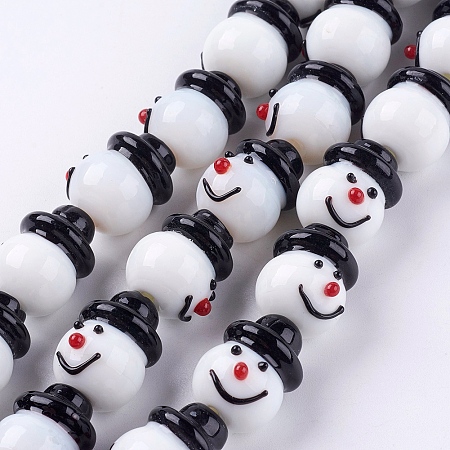Honeyhandy Handmade Lampwork Beads Strands, For Christmas, Snowman, White, 13x20mm, Hole: 1.5~2mm, about 9pcs/strand, 6.89 inch