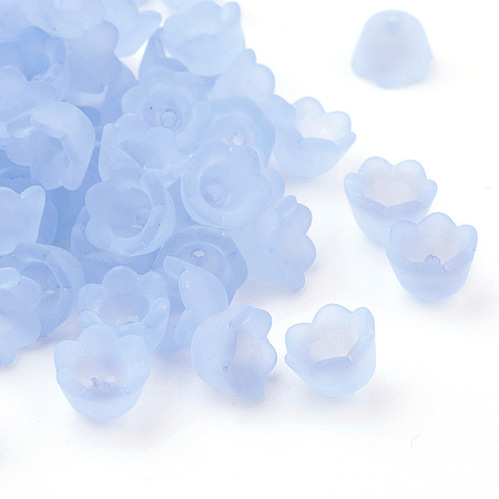 ARRICRAFT Chunky Cyan Transparent Frosted Tulip Flower Acrylic Bead Caps, Lily of the Valley, 10mm wide, 6mm thick, hole:1.5mm
