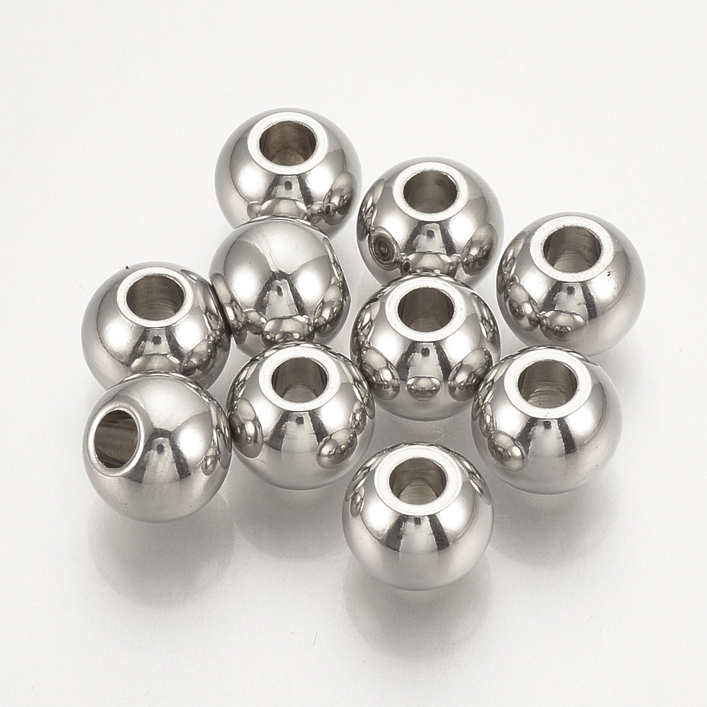 6.5mm Gold Tone Stainless Steel Big Hole Round Spacer Beads with Ring for Charms