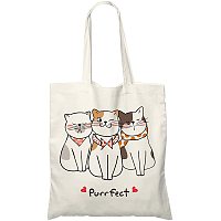 FINGERINSPIRE Canvas Tote Bag Shopping Bags (15x13 Inch, Purrfect Text & Cat Pattern) Beach Bag, Bridesmaid Gifts for Women, Kitchen Reusable Grocery Bags, Book Tote for Student