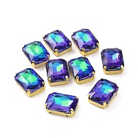 Rectangle Octagon Shape Sew on Glass Rhinestone, Faceted Glass Rhinestone, Multi-Strand Links, with Golden Tone 201 Stainless Steel Settings, Bermuda Blue, 18x13x7mm, Hole: 1.2mm