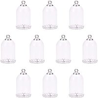 Arricraft 20 Sets Tube Clear Glass Globe Bottle Hanging Pendant Wish Bottles with Silver Alloy Cap and Bottoms for Earring Necklace Pendant Jewelry Making