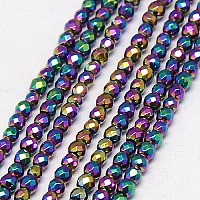 ARRICRAFT Electroplate Non-magnetic Synthetic Hematite Beads Strands, Faceted, Round, Grade A, Multi-color Plated, 4mm, Hole: 1mm; about 100pcs/strand, 16 inches