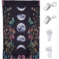 CREATCABIN Moon Phase Tapestry Butterfly Vine Polyester Decorative Wall Art Tapestry Background Floral Kits Wall Hanging for Home Bedroom Decor Plastic Non-Trace Picture Hook 37.4 x 28.7inch