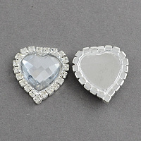 Honeyhandy Shining Flat Back Faceted Heart Acrylic Rhinestone Cabochons, with Grade A Crystal Rhinestones and Brass Cabochon Settings, Clear, 22x22x5mm