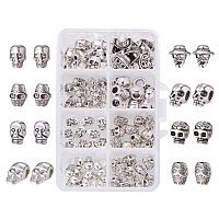 PandaHall Elite 80 Pcs Tibetan Alloy Skull Spacer Beads 8 Styles for Jewelry Making Antique Silver