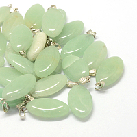 Horse Eye Natural Green Aventurine Pendants, with Platinum Tone Brass Findings, 27~30x12~15x5~6mm, Hole: 2x7mm