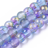 Honeyhandy Frosted Spray Painted Glass Beads Strands, with Golden Foil, Round, Medium Slate Blue, 4~5mm, Hole: 0.9~1.2mm, about 95~103pcs/Strand, 13.78 inch~14.88 inch(35~37.8cm)