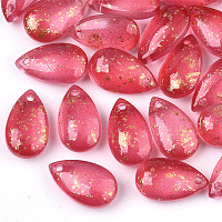 ARRICRAFT Transparent Spray Painted Glass Charms, with Glitter Powder, Frosted, Teardrop, Red, 14.5x8.5x5.5mm, Hole: 1mm