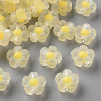 Honeyhandy Transparent Acrylic Beads, Frosted, Bead in Bead, Flower, Yellow, 12x12.5x6mm, Hole: 2.5mm