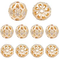 BENECREAT 10Pcs 14K Gold Plated Brass Micro Pave Clear Cubic Zirconia Beads, Round with Flower Brass Zirconia Beads for Jewelry Making