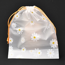 Honeyhandy Plastic Frosted Drawstring Bags, Rectangle, Flower Pattern, 20x16x0.02~0.2cm