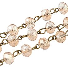 PandaHall Elite 5 Strands 3.3 Feet Faceted Crystal Glass Beads Chain with Antique Bronze Eye Pin for Necklaces Bracelets Jewelry Making