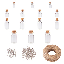 PandaHall Elite 40pcs 4 Sizes Column Jar Glass Bottles with Cork Stoppers Wish Bottles, 80 Eye Screws, 30 Meters Twine