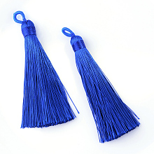 Honeyhandy Polyester Tassel Big Pendants Decoration, Blue, 80~90x8.5~9mm, Hole: 4x6mm