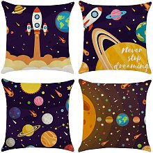 GLOBLELAND Set of 4 Space Planet Pillow Covers 18 x 18 Inch Solar System Universe Planet Image Decor Cartoon Outer Space Throw Pillow Covers Cushion Cover for Home Decor Sofa Bedroom