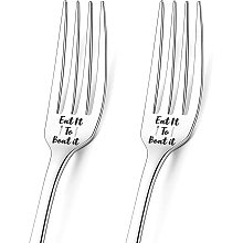 GLOBLELAND 2Pcs Eat It to Beat It Engraved Fork with Gift Box Stainless Steel Funny Table Forks for Friends Families Festival Wedding, 8Inches