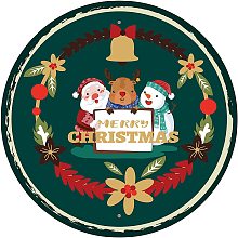 CREATCABIN Merry Christmas Sign Round Metal Tin Sign Retro Plaque Hanging Decor Bell Garland Elk Snowman Santa Claus for Home Garden Coffee Christmas Party Wall Art 12inch