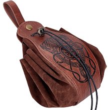 GORGECRAFT Medieval Leather Drawstring Pouch Vintage Printed Waist Bag Portable Brown Fanny Pack Dice Coin Purse for Women Men Hiking Waist Packs Costume Accessories, SsangYong Pattern