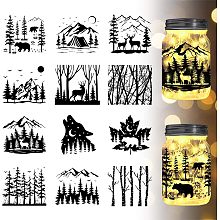 GLOBLELAND 12Pcs Forest Animals Silhouette Jar Cutouts Cutout Paper Window Cutout Paper Mountain ad Trees Plastic Silhouette Wall Cutout Paper Lamp Clings Decals Glass