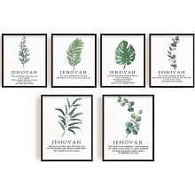 SUPERDANT 6 Pieces Plants Scripture Canvas Prints Bible Christian Wall Art Unframed Leaves Pictures Minimalist Watercolor Painting Green Leaves for Living Room Office Bedroom Bathroom