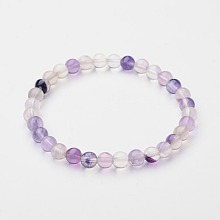 Honeyhandy Natural Fluorite Beaded Stretch Bracelets, 56mm