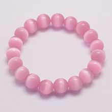 Honeyhandy Cat Eye Beads Stretch Bracelets, Round, Pink, 1-7/8 inch(47mm)