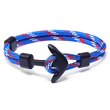 Honeyhandy Polyester Cord Multi-strand Bracelets, with Alloy Anchor Clasps, Gunmetal, Royal Blue, 21cm