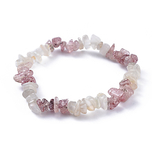 Honeyhandy Natural White Moonstone & Strawberry Quartz Chip Stretch Bracelets, Inner Diameter: 2-1/8~2-1/4 inch(5.3~5.5cm)