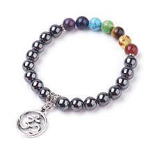 Honeyhandy Gemstone Charm Bracelets, Chakra Bracelets, with Alloy Findings, Ring with Om Symbol, 2 inch(50mm)