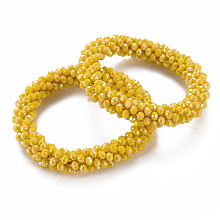 Honeyhandy AB Color Plated Faceted Opaque Glass Beads Stretch Bracelets, Womens Fashion Handmade Jewelry, Gold, Inner Diameter: 1-3/4 inch(4.5cm)